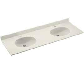 Solid Surface 61-in x 22-in Integral Double Sink Bathroom Vanity Top in Bisque