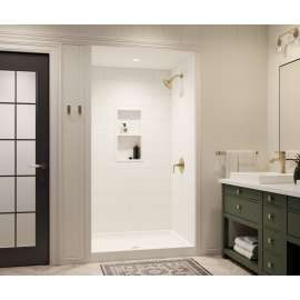 36 x 36 x 96 Swanstone(R) Modern Subway Tile Glue up Shower Wall Kit in White, MSMK963636.010
