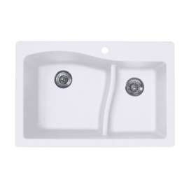 22 x 33 Granite Drop in Double Bowl Sink in Opal White, QZ03322LS.210