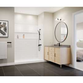 NexTile 6030 Direct-to-Stud Four-Piece Alcove Shower Wall Kit in White, SE6030S.010