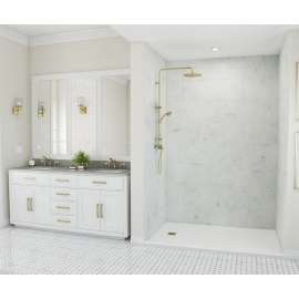 TSMK96-3442 34 x 42 x 96 Swanstone(R) Traditional Subway Tile Glue up Shower Wall Kit in Carrara