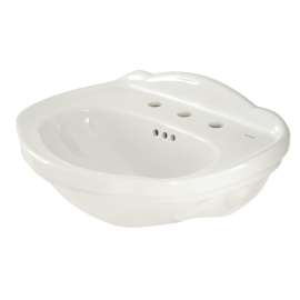 25-in Pedestal Bathroom Sink with 3 Faucet Holes Drilled and Overflow, Less Pedestal