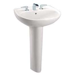 22-7/8-in Pedestal Bathroom Sink with 3 Faucet Holes Drilled, Overflow and SanaGloss Ceramic Glaze, Pedestal Included