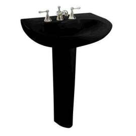 26-in Pedestal Bathroom Sink with 3 Faucet Holes Drilled and Overflow, Pedestal Included in Ebony