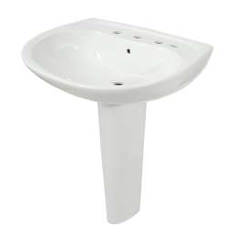 26-in Pedestal Bathroom Sink with 3 Faucet Holes Drilled, Overflow and SanaGloss Ceramic Glaze, Pedestal Included