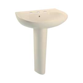 26-in Pedestal Bathroom Sink with 3 Faucet Holes Drilled, Overflow and SanaGloss Ceramic Glaze, Pedestal Included in Bone