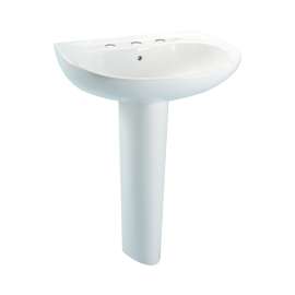 26-in Pedestal Bathroom Sink with 3 Faucet Holes Drilled, Overflow and SanaGloss Ceramic Glaze, Pedestal Included in Colonial White