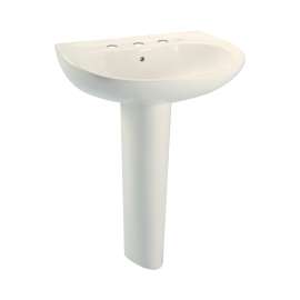 26-in Pedestal Bathroom Sink with 3 Faucet Holes Drilled, Overflow and SanaGloss Ceramic Glaze, Pedestal Included in Sedona Beige