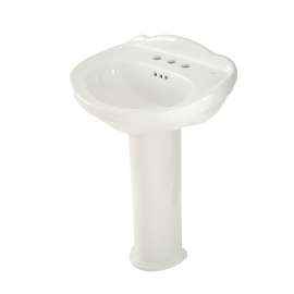 25-in Pedestal Bathroom Sink with 3 Faucet Holes Drilled and Overflow, Pedestal Included