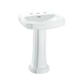 27-1/8-in Pedestal Bathroom Sink with 3 Faucet Holes Drilled and Overflow, Pedestal Included