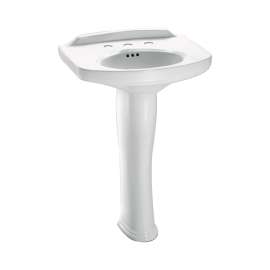 24-1/4-in Pedestal Bathroom Sink with 3 Faucet Holes Drilled and Overflow, Pedestal Included in Colonial White