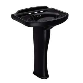24-1/4-in Pedestal Bathroom Sink with 3 Faucet Holes Drilled and Overflow, Pedestal Included in Ebony