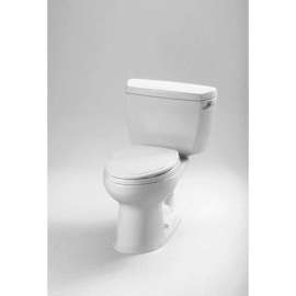 Two Piece Elongated 1.28 GPF Toilet with E-Max Flush System, Bolt-Down Lid and Right-Hand Trip Lever - Seat Not Included in Cotton