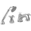 Deck Mount Tub Filler Trim with Handheld Shower and Cross Handles in Polished Chrome