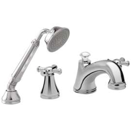 Vivian Deck-Mounted Bathtub Faucet Trim Kit With Handheld Shower And Cross Handles