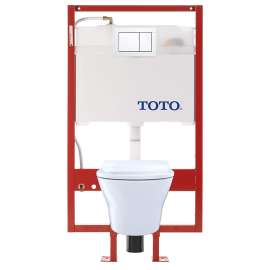 1.28 and 0.9 GPF One-Piece D-Shape Wall-Hung Toilet with PEX Supply Line in Cotton