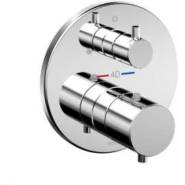 Round Thermostatic Mixing Valve with Volume Control Trim in Polished Chrome