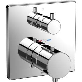 Square Thermostatic Mixing Valve with Volume Control Trim in Polished Chrome