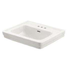 24-in Pedestal Bathroom Sink with 3 Faucet Holes Drilled and Overflow, Less Pedestal