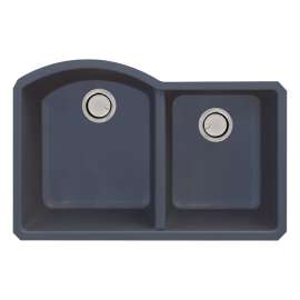 31.375-in x 20.5-in x 9.5-in Granite 1-3/4 D-Shape Double Undermount Kitchen Sink in Grey with Grids, Strainer, Disposer Strainer, Installation Kit