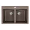 33-in x 22-in x 9.5-in Granite Double Equal Drop-in 1-Hole Kitchen Sink in Espresso with Faucet, Grids, Strainer, Disposer Strainer, Installation Kit