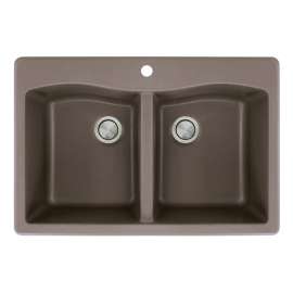 33-in x 22-in x 9.5-in Granite Double Equal Drop-in 1-Hole Kitchen Sink in Espresso with Faucet, Grids, Strainer, Disposer Strainer, Installation Kit