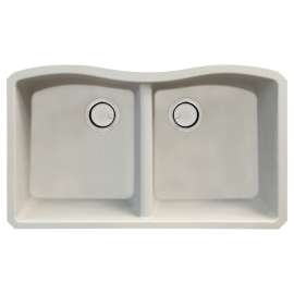 31.9375-in x 19.125-in x 9.5 Granite Double Equal Undermount Kitchen Sink in Cafe Latte with Faucet, Grids, Strainer, Disposer Strainer, Installation Kit