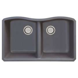 31.9375-in x 19.125-in x 9.5 Granite Double Equal Undermount Kitchen Sink in Grey with Grids, Strainer, Disposer Strainer, Installation Kit