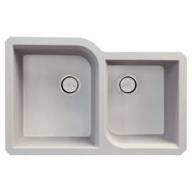 31.75-in x 20.75-in x 9.5-in Granite 1-3/4 Offset Double Undermount Kitchen Sink in Cafe Latte with Grids, Strainer, Disposer Strainer, Installation Kit