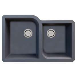 31.75-in x 20.75-in x 9.5-in Granite 1-3/4 Offset Double Undermount Kitchen Sink in Grey with Grids, Strainer, Disposer Strainer, Installation Kit