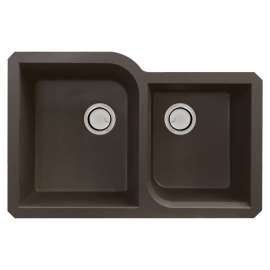 31.75-in x 20.75-in x 9.5-in Granite 1-3/4 Offset Double Undermount Kitchen Sink in Espresso with Grids, Strainer, Disposer Strainer, Installation Kit