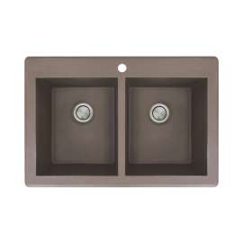 33.0625-in x 22.0625-in x 9.5-in Granite Double Equal Drop-in 1-Hole Kitchen Sink in Espresso with Grids, Strainer, Disposer Strainer, Installation Kit