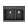 33-in x 22-in x 9.5-in Granite 1-3/4 J-Shaped Double Drop-in 1-Hole Kitchen Sink in Black with Grids, Strainer, Disposer Strainer, Installation Kit