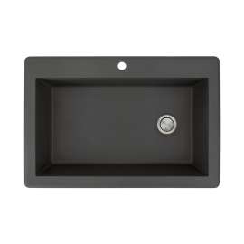 22-in W x 33-in L Granite Super Single Drop-in 1-Hole Kitchen Sink in Black with Faucet, Grid, Strainer, Installation Kit