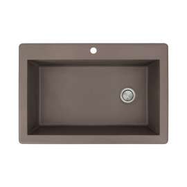22-in W x 33-in L Granite Super Single Drop-in 1-Hole Kitchen Sink in Espresso with Faucet, Grid, Strainer, Installation Kit
