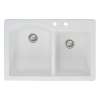Transolid Aversa 33in x 22in silQ Granite Drop-in Double Bowl Kitchen Sink with 2 BC Faucet Holes, In White