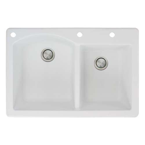 Transolid Aversa 33in x 22in silQ Granite Drop-in Double Bowl Kitchen Sink with 3 BAD Faucet Holes, In White