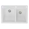 Transolid Aversa 33in x 22in silQ Granite Drop-in Double Bowl Kitchen Sink with 3 BAE Faucet Holes, In White