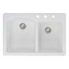 Transolid Aversa 33in x 22in silQ Granite Drop-in Double Bowl Kitchen Sink with 3 BCD Faucet Holes, In White