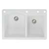 Transolid Aversa 33in x 22in silQ Granite Drop-in Double Bowl Kitchen Sink with 4 BADE Faucet Holes, In White