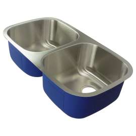 32.41-in x 18-in x 9-in 16 Gauge Equal Double Bowls, Undermount Stainless Steel Kitchen Sink
