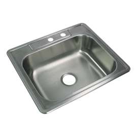 25-in x 22-in x 7-in 20 Gauge Single Bowl, Stainless Steel Kitchen Sink, Drop-in Installation with MR2-Holes, with Grid, Strainer, Installation Kit