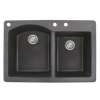 Transolid Aversa 33in x 22in silQ Granite Drop-in Double Bowl Kitchen Sink with 3 BAC Faucet Holes, In Black