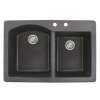 Transolid Aversa 33in x 22in silQ Granite Drop-in Double Bowl Kitchen Sink with 2 BC Faucet Holes, In Black