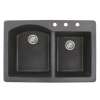 Transolid Aversa 33in x 22in silQ Granite Drop-in Double Bowl Kitchen Sink with 3 BCD Faucet Holes, In Black
