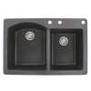 Transolid Aversa 33in x 22in silQ Granite Drop-in Double Bowl Kitchen Sink with 3 BCE Faucet Holes, In Black