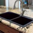 Transolid Aversa 33in x 22in silQ Granite Drop-in Double Bowl Kitchen Sink with 3 BAE Faucet Holes, In Black