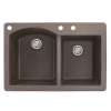 Transolid Aversa 33in x 22in silQ Granite Drop-in Double Bowl Kitchen Sink with 3 BAC Faucet Holes, In Espresso