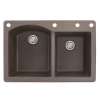 Transolid Aversa 33in x 22in silQ Granite Drop-in Double Bowl Kitchen Sink with 4 BADE Faucet Holes, In Espresso