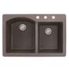 Transolid Aversa 33in x 22in silQ Granite Drop-in Double Bowl Kitchen Sink with 3 BCD Faucet Holes, In Espresso